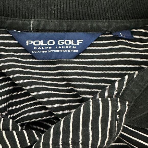 POLO RALPH LAUREN GOLF Size L Pink/Black Stripe Polo Shirt Renaissance on sleeve - Picture 5 of 7